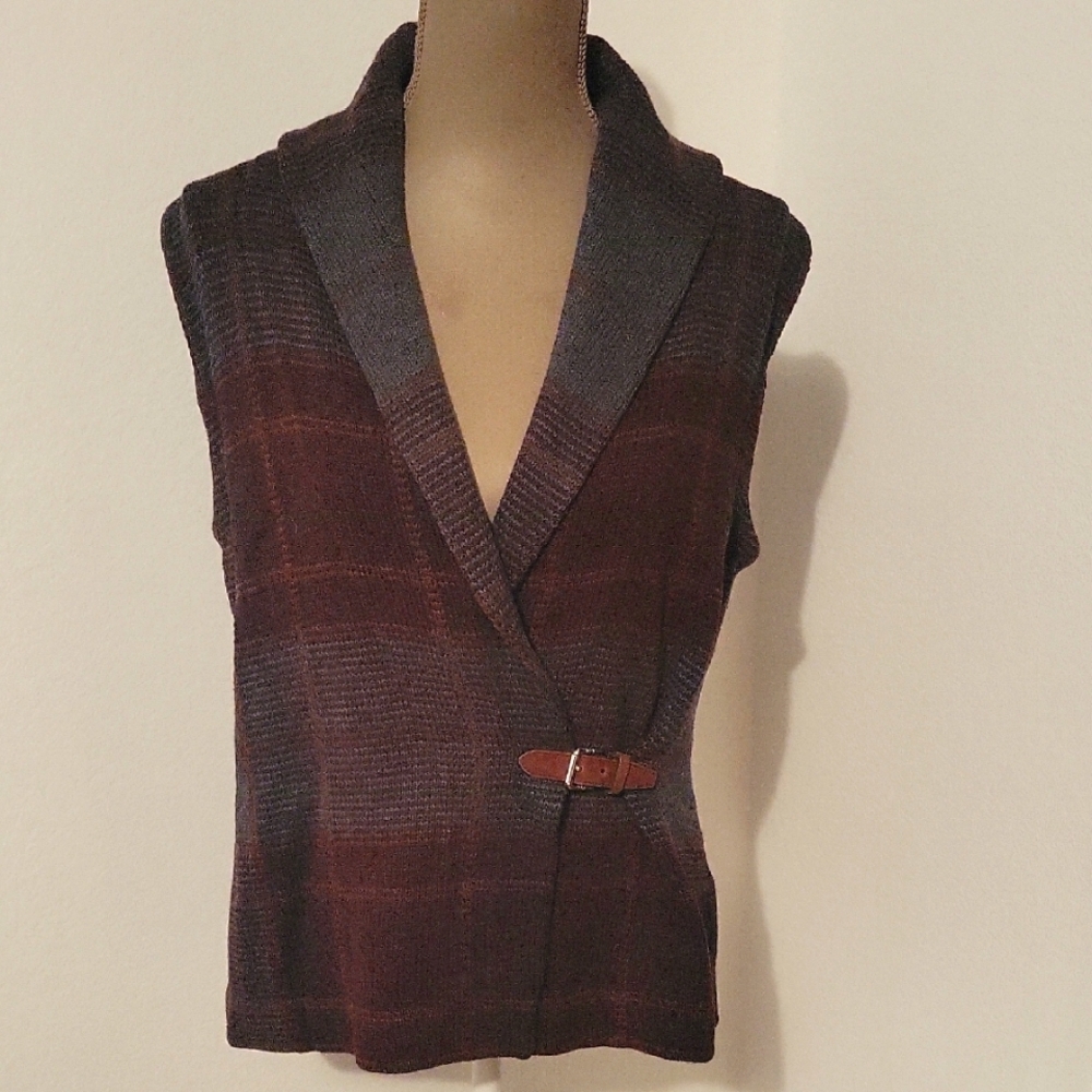 Ralph Lauren Women's Brown and Gray Wrap Sweater Vest